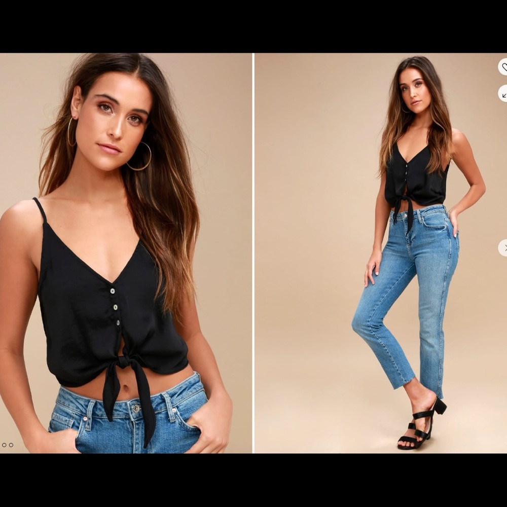 Free People Black Tie-Front Camisole Crop Top
